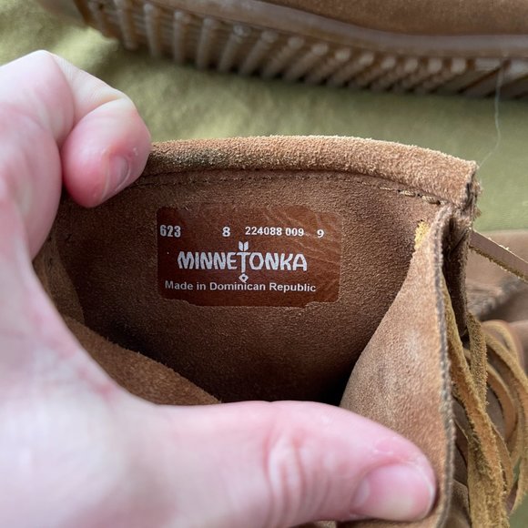 Minnetonka Double Fringe Moccasin Dusty Brown 8 - Picture 3 of 5